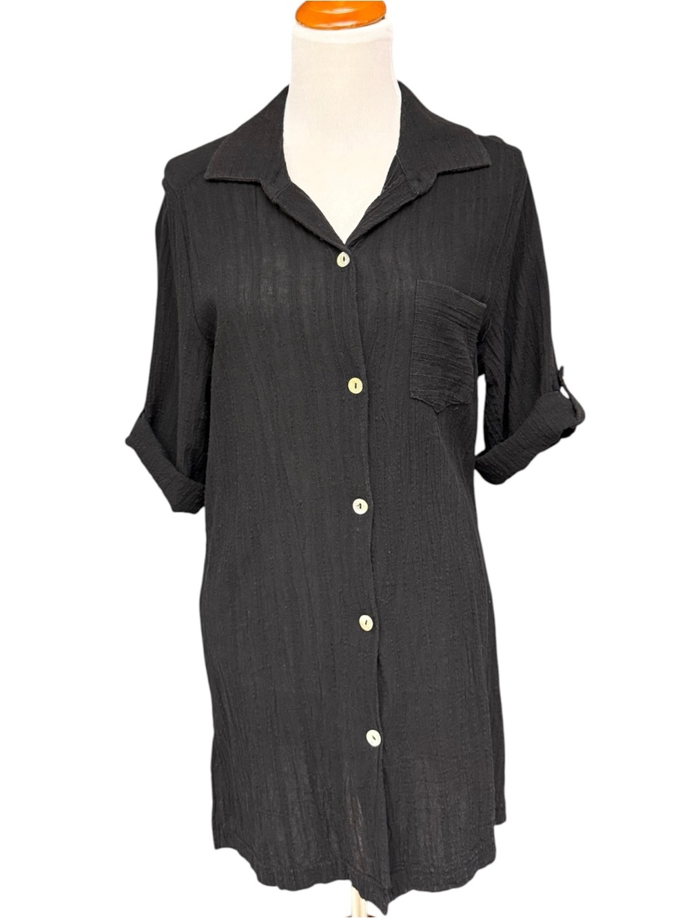 Vintage Dotti Black Cotton Gauze Swim Cover Up Shirt Large